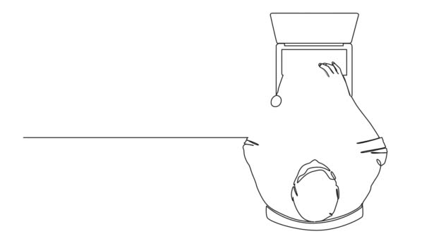 Анимированный Непрерывный Однолинейный Рисунок Человека Сидящего Столом Помощью Ноутбука Линейная — стоковое видео