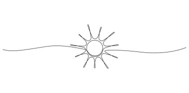 Güneşin aralıksız tek çizgi çizimi, çizgi sanat vektörü çizimi