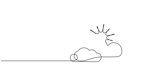 Desenho Contínuo Animado Única Linha Sol Acima Das Nuvens Animação — Vídeo de Stock
