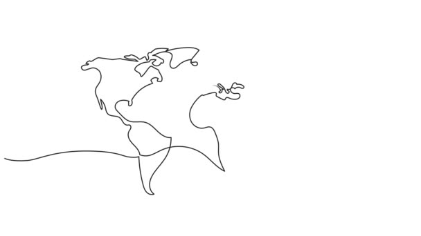 Анимированный Непрерывный Рисунок Одной Линии Упрощенной Карты Мира Линейная Анимация — стоковое видео