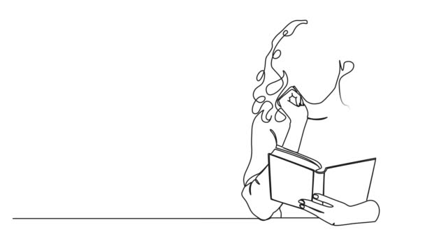 Disegno Continuo Animato Singola Linea Donna Che Legge Libro Linea — Video Stock