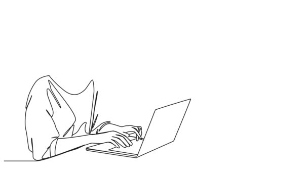 Анімований Безперервний Однорядковий Малюнок Жінки Ноутбуком Анімація Лінійного Мистецтва — стокове відео