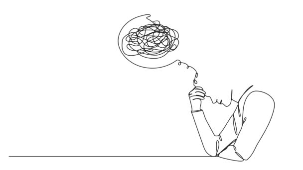 Animated Continuous Single Line Drawing Worried Confused Man One Hand — Stock Video