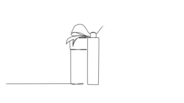 Анимированный Непрерывный Рисунок Одну Линию Подарочной Коробки Лентой Линейная Анимация — стоковое видео
