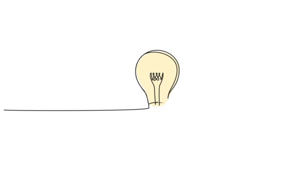 Анимированный Непрерывный Однолинейный Рисунок Светящейся Лампочки Вдохновение Инновационная Линейная Анимация — стоковое видео