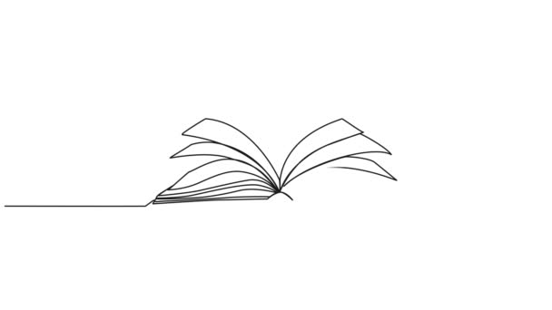 Desenho Linha Única Contínua Animado Livro Aberto Animação Arte Linha — Vídeo de Stock