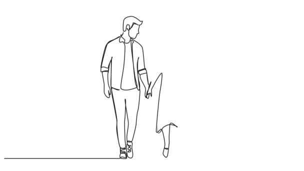 Animasyon Devam Eden Tek Çizgi Halinde Çift Ele Yürüyor Çizgi — Stok video