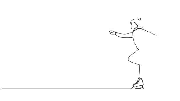Animovaný Souvislý Jednořádkový Výkres Krasobruslení Jako Volnočasová Aktivita Line Art — Stock video