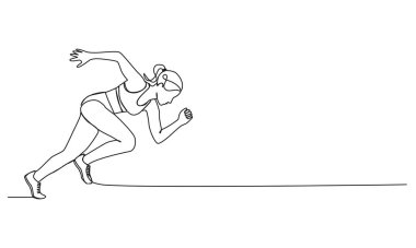Dişi atletlerin sürekli tek çizgi çizimleri, sprint, koşu ve çizgi çizimleri, resim çizimleri.
