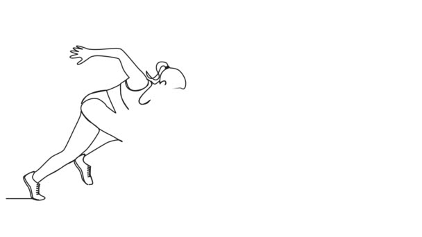Анимированный Непрерывный Рисунок Одной Линии Женского Атлета Начинающего Спринт Бег — стоковое видео