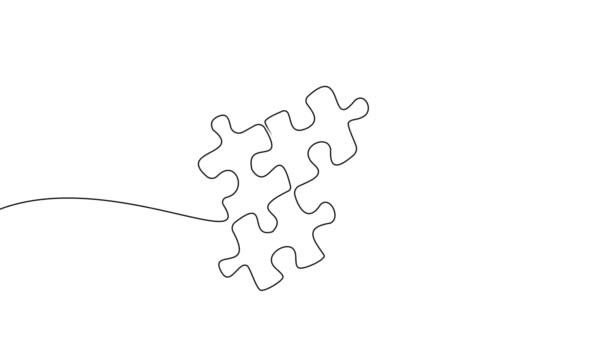 Animated Continuous Single Line Drawing Jigsaw Puzzle Pieces Line Art — Stock Video