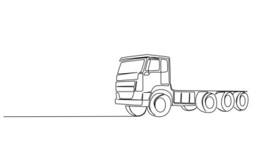 Damperli kamyonun sürekli tek çizgi çizimi, çizgi sanat animasyonu