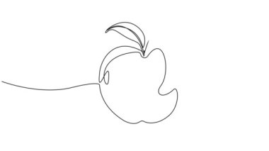 Lezzetli, olgun bir elma, çizgi sanat animasyonunun sürekli tek çizgi çizimi.