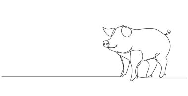 continuous single line drawing of domestic pig, line art vector illustration
