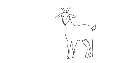Bir keçinin aralıksız tek çizgi çizimi, çizgi sanat vektörü illüstrasyonu