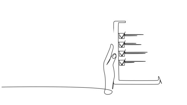 Анімований Безперервний Однорядковий Малюнок Рук Тримає Буфер Обміну Контрольним Списком — стокове відео