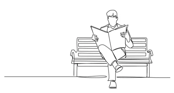 新聞を読むベンチの男の連続的な単一行図 ラインアートベクターのイラスト — ストックベクタ