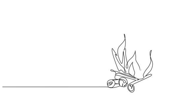 Анимационный Непрерывный Однолинейный Рисунок Костра Линейная Анимация — стоковое видео