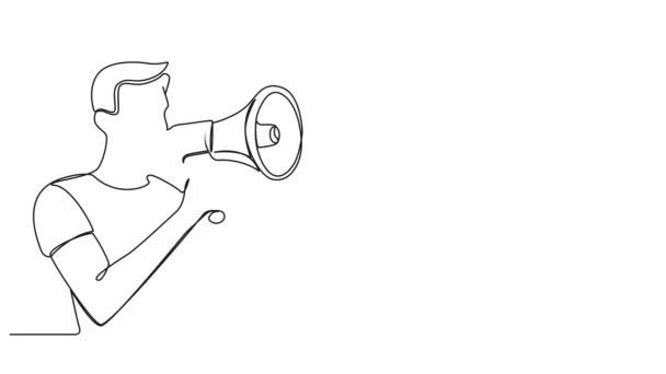 Анимированный Непрерывный Однолинейный Рисунок Человека Мегафоном Линейная Анимация — стоковое видео