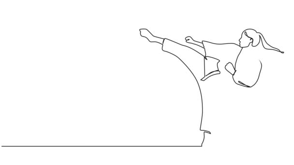 Animowany Ciągły Rysunek Kobiecej Karateki Ćwiczącej Karate Animacja Sztuki Liniowej — Wideo stockowe