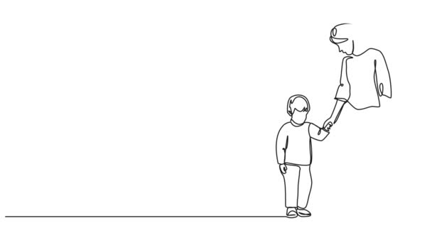 Анимированный Непрерывный Однострочный Рисунок Мальчика Идущего Рукой Матери Линейная Анимация — стоковое видео