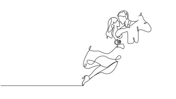 Animowany Ciągły Rysunek Pojedynczej Linii Tańca Pary Animacja Sztuki Liniowej — Wideo stockowe
