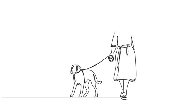 Animasyonlu Tek Sıra Halinde Kadın Çizimi Köpek Bebekle Yürüyüşe Çıkıyor — Stok video