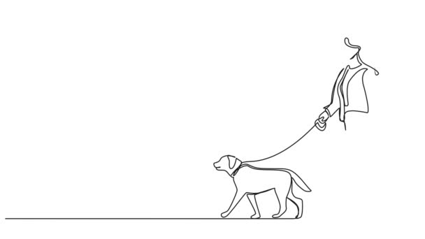 Köpeği Gezdiren Kadının Sürekli Çizdiği Çizgi Çizimi Çizgi Sanatı Animasyonu — Stok video