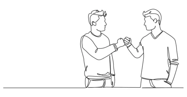Безперервний Однорядковий Малюнок Двох Хлопців Роблять Кулачок Лінія Мистецтва Векторні — стоковий вектор