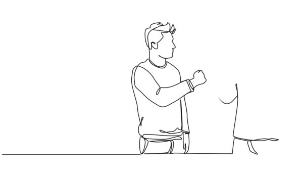 Анимированный Непрерывный Рисунок Одной Линии Двух Парней Делающих Удар Кулаком — стоковое видео