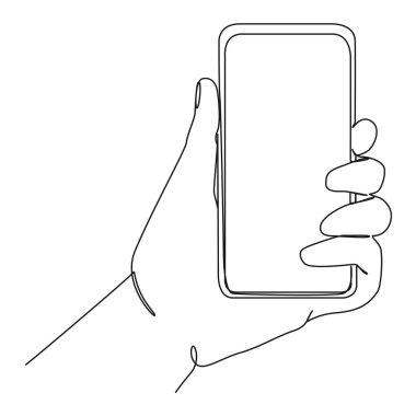 Akıllı telefon, çizgi sanat vektörü illüstrasyonunun sürekli tek çizgi çizimi