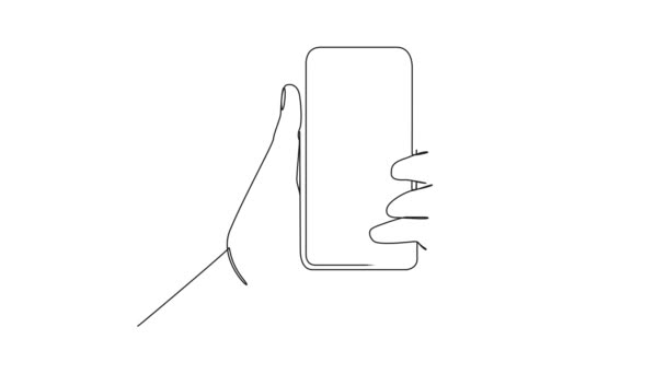 Desenho Linha Única Contínua Animada Mão Segurando Smartphone Animação Arte — Vídeo de Stock