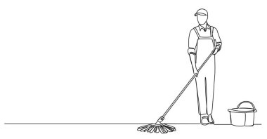 Hademenin yerleri paspaslarken sürekli tek çizgi çizimi, çizgi sanat vektörü çizimi