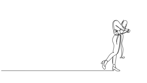 Animated Continuous Single Line Drawing Two Women Hugging Each Other — Stock Video