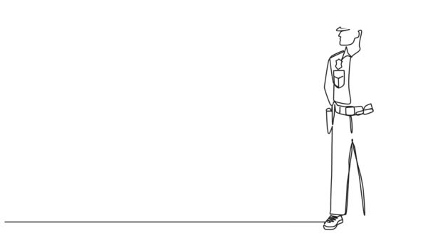 Animated Continuous Single Line Drawing Police Officer Line Art Animation — Stock Video