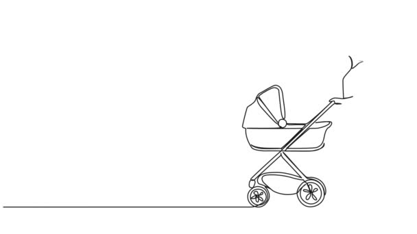 Animierte Fortlaufende Einzeilige Zeichnung Einer Frau Mit Kinderwagen Linienkunst Animation — Stockvideo