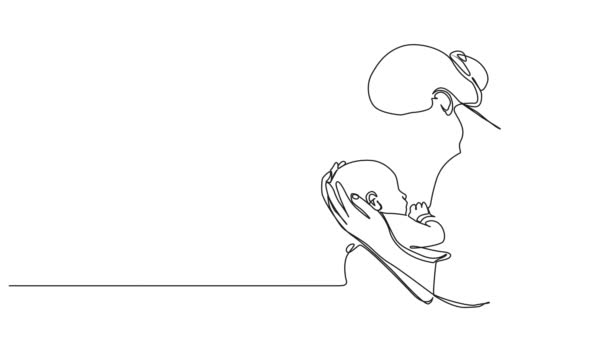 Animierte Fortlaufende Einzeilige Zeichnung Einer Mutter Die Ihr Baby Streichelt — Stockvideo