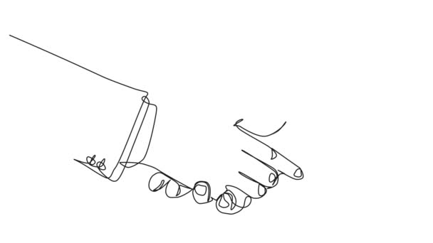 Анимационный Непрерывный Рисунок Одну Линию Бизнесменов Пожимающих Руки Анимация Искусства — стоковое видео