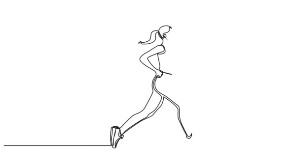 Dibujo Continuo Animado Una Sola Línea Mujer Atlética Corriendo Animación Vídeos De Stock Sin Royalties Gratis