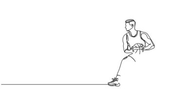 Animasyon devam eden tek çizgi çizimi basketbol oyuncusu, çizgi sanat animasyonu