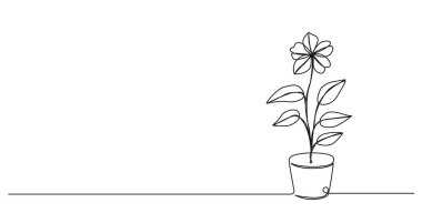Sürekli saksı çiçeği çizimi, çizgi sanat vektörü illüstrasyonu