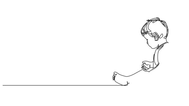 Dibujo Animado Continuo Una Sola Línea Niño Sentado Suelo Animación Clip De Vídeo