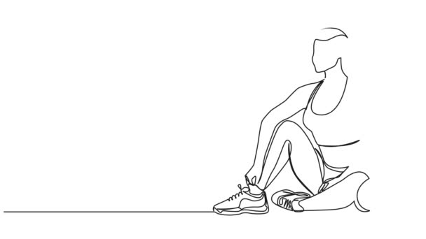 Spor Salonunda Halterle Egzersiz Yapan Tek Sıra Kadın Çizimi Çizgi — Stok video