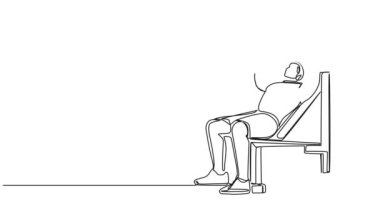 Göğüs presi egzersizi, çizgi sanatı animasyonu sırasında sağlıklı adamın sürekli tek çizgi çizimi