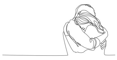 Sürekli olarak kadın ve erkeğin kucaklaşması, çizgi çizgisi çizimi.