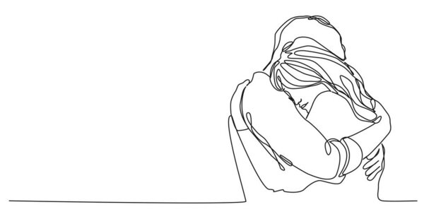 continuous single line drawing of man and woman hugging, line art vector illustration