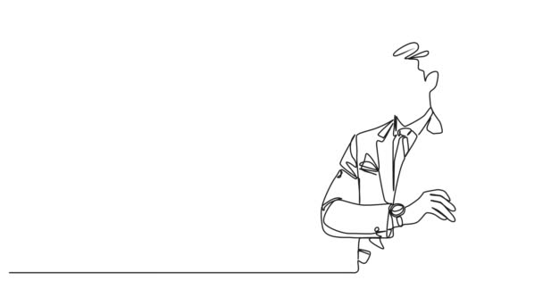 Animierte Fortlaufende Einzeilige Zeichnung Eines Geschäftsmannes Mit Verschränkten Armen Zeichentrickfilm — Stockvideo