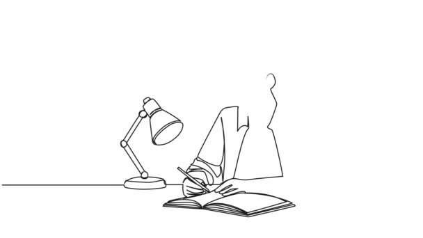 Анимационный Непрерывный Однострочный Рисунок Двух Бизнесменов Деловая Женщина Разговор Онлайн — стоковое видео