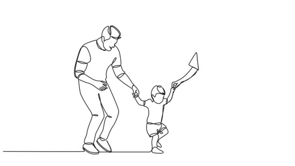 Анимированный Непрерывный Рисунок Одной Линии Счастливых Родителей Веселящихся Своим Малышом — стоковое видео