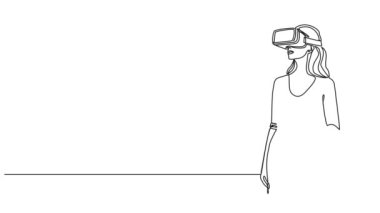 VR kulaklık takan kadın çizimleri, çizgi sanatı animasyonu